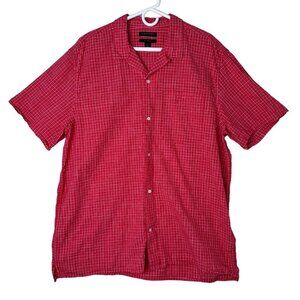 Banana Republic Mens Organic Cotton Plaid Resort Button Up Shirt Size XLT Red